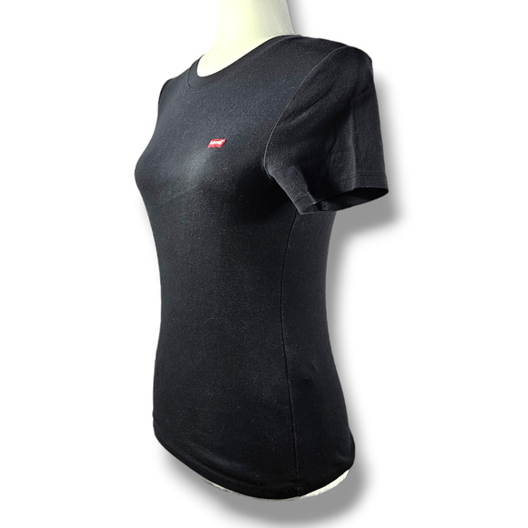 EUC Levi's Red Brand Logo Short Sleeve Rib Baby T-Shirt Sz. M Black - Picture 1 of 9
